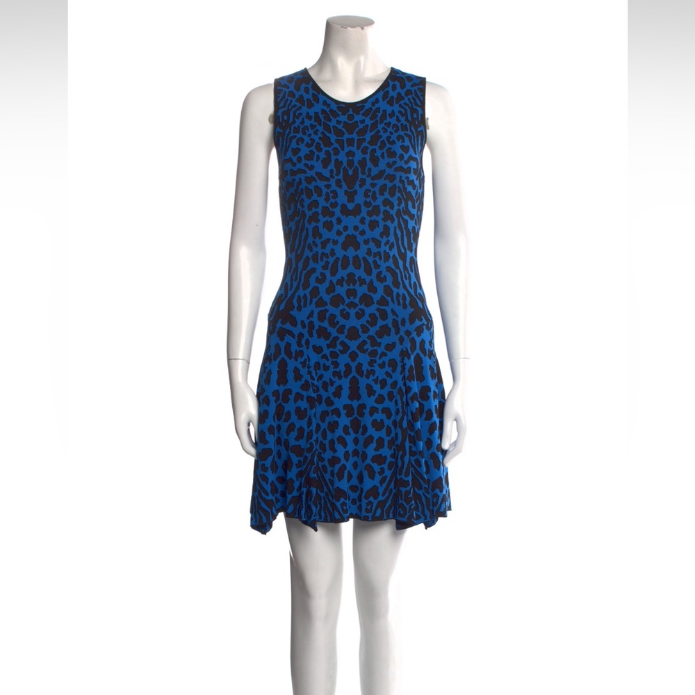 RVN bodycon blue leopard print fit and flare dress XS